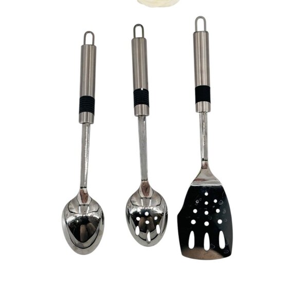 Cooks Essentials Stainless Serving Pieces Utensils Spoons Slotted Spatula Set -3 - Picture 3 of 6